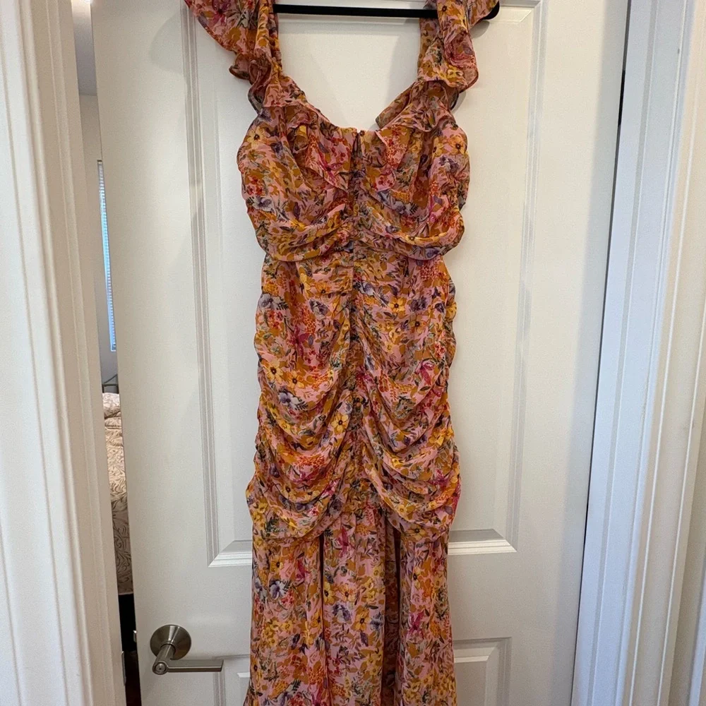 ASTR the Label Devereux Asymmetrical Floral Dress in Pink and Yellow (Size XL) - Picture 5 of 6